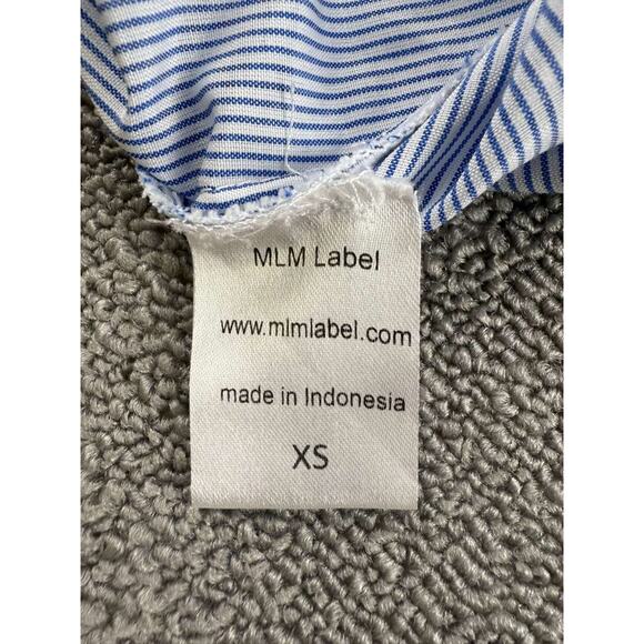 MLM Label Blouse Women XS Blue Bell Sleeve Striped Crewneck Ruffle Cuff Zip Back - Picture 4 of 9